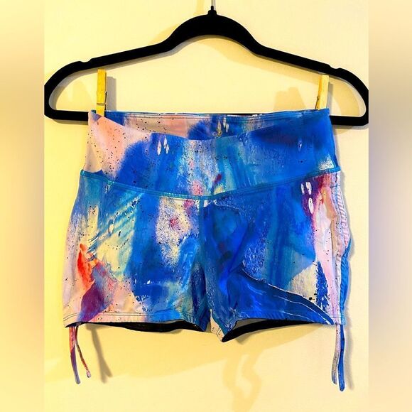 Cozy Orange, Yoga/Workout Shorts, Super Soft Blue/Multi-Color, Size S - Picture 1 of 2